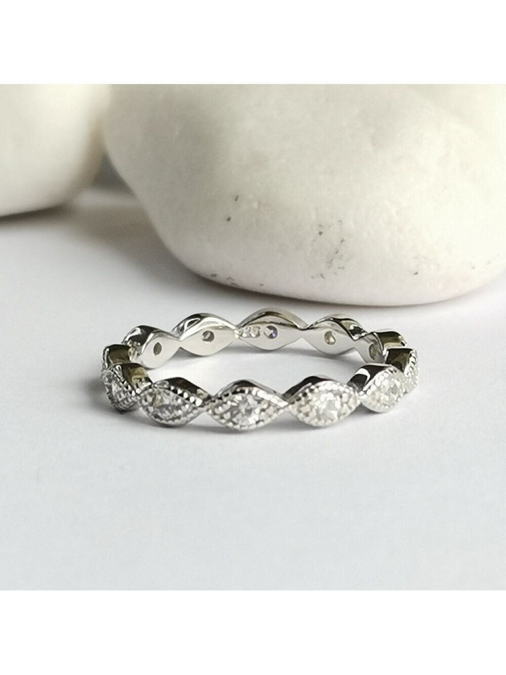 Sterling Silver CZ eternity  band ring sz 7 🆕